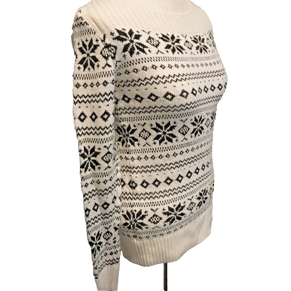 Loft Y2K Nordic Fair Isle Sparkle Snowflake Sweater Small Apres Ski Cozy Sequin